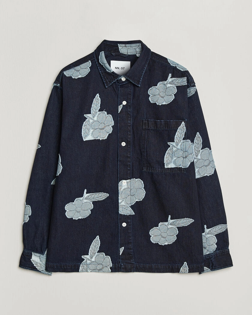 NN07 Adwin Fil‑coupé Jacquard Denim Overshirt Dark Blue – Blå