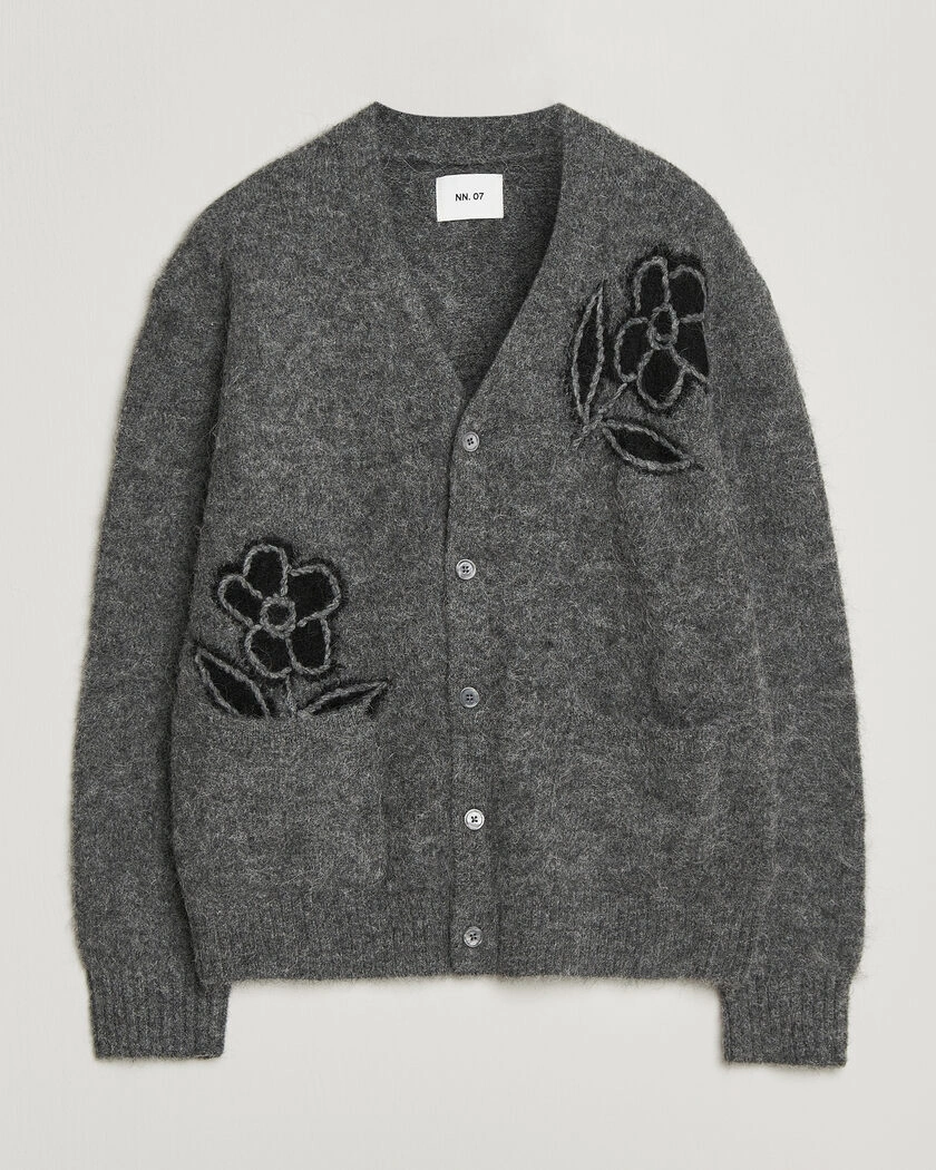 NN07 Kyle Alpaca Knitted Cardigan Dark Grey Melange – Grå