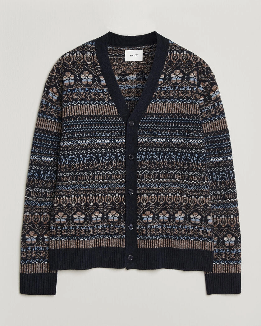 NN07 Tobias Fairisle Wool Knitted Cardigan Navy Blue – Blå