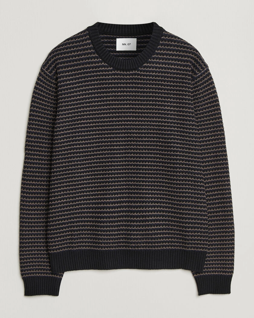 NN07 Russell Cotton/Wool Structured Sweater Navy Blue – Blå