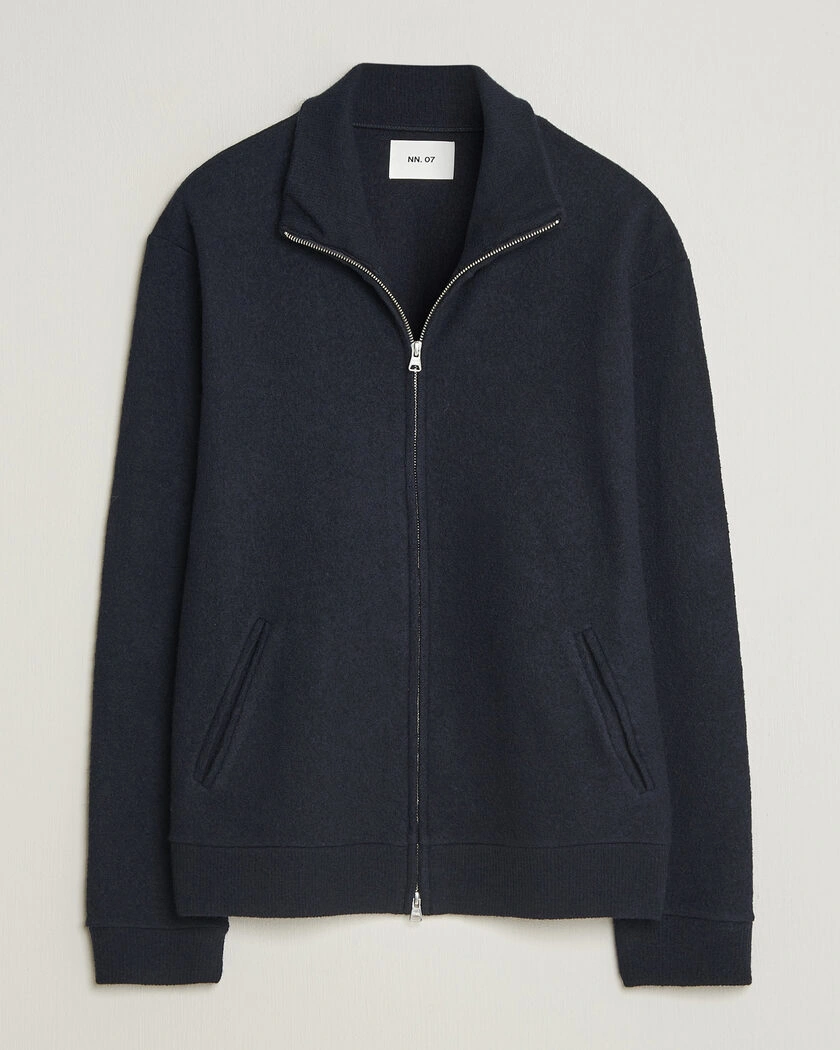 NN07 Soft Boiled Wool Full Zip Navy Blue – Blå