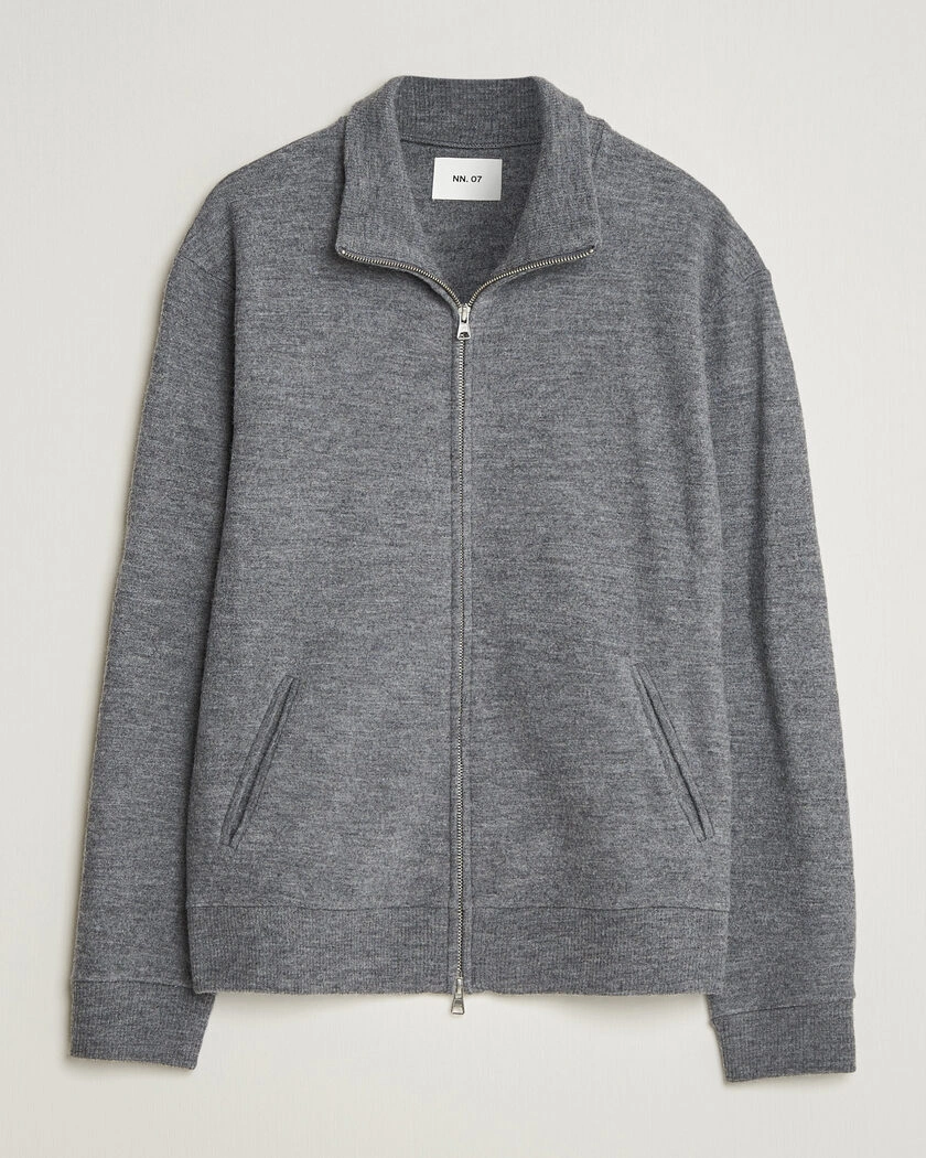NN07 Soft Boiled Wool Full Zip Dark Grey Melange – Grå