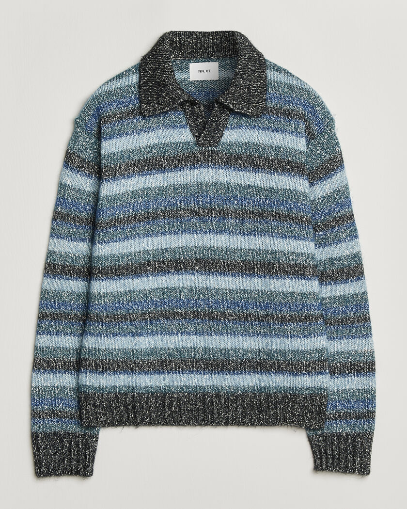 NN07 Erling Striped Knitted Polo Navy Multi – Flerfärgad