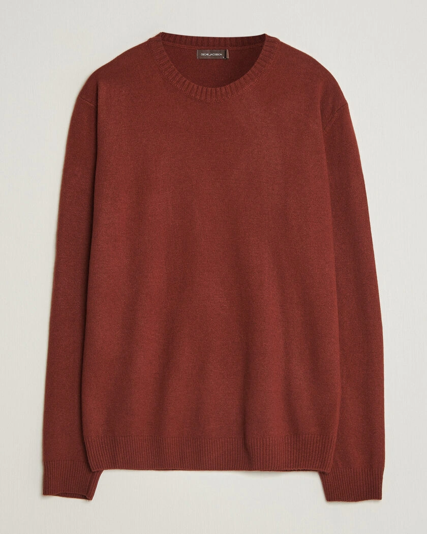 Oscar Jacobson Valter Wool/Cashmere Round Neck Orange Rust – Brun