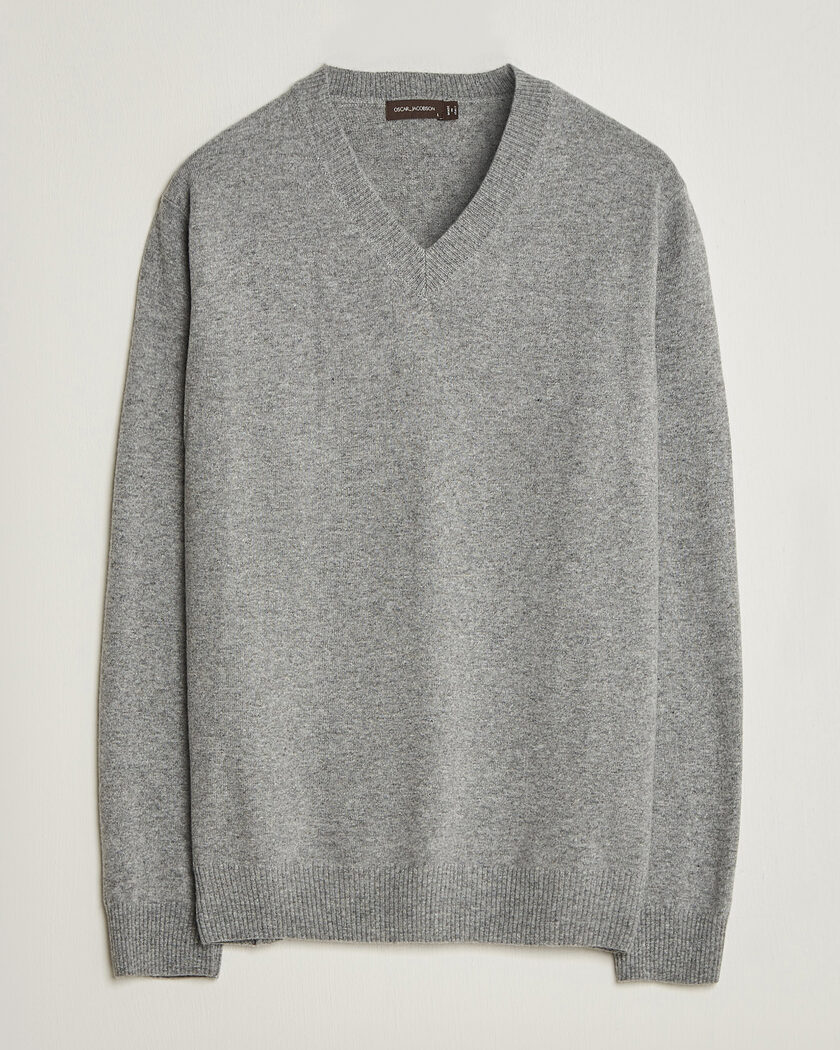 Oscar Jacobson Gregor Wool/Cashmere V-Neck Grey Melange – Grå