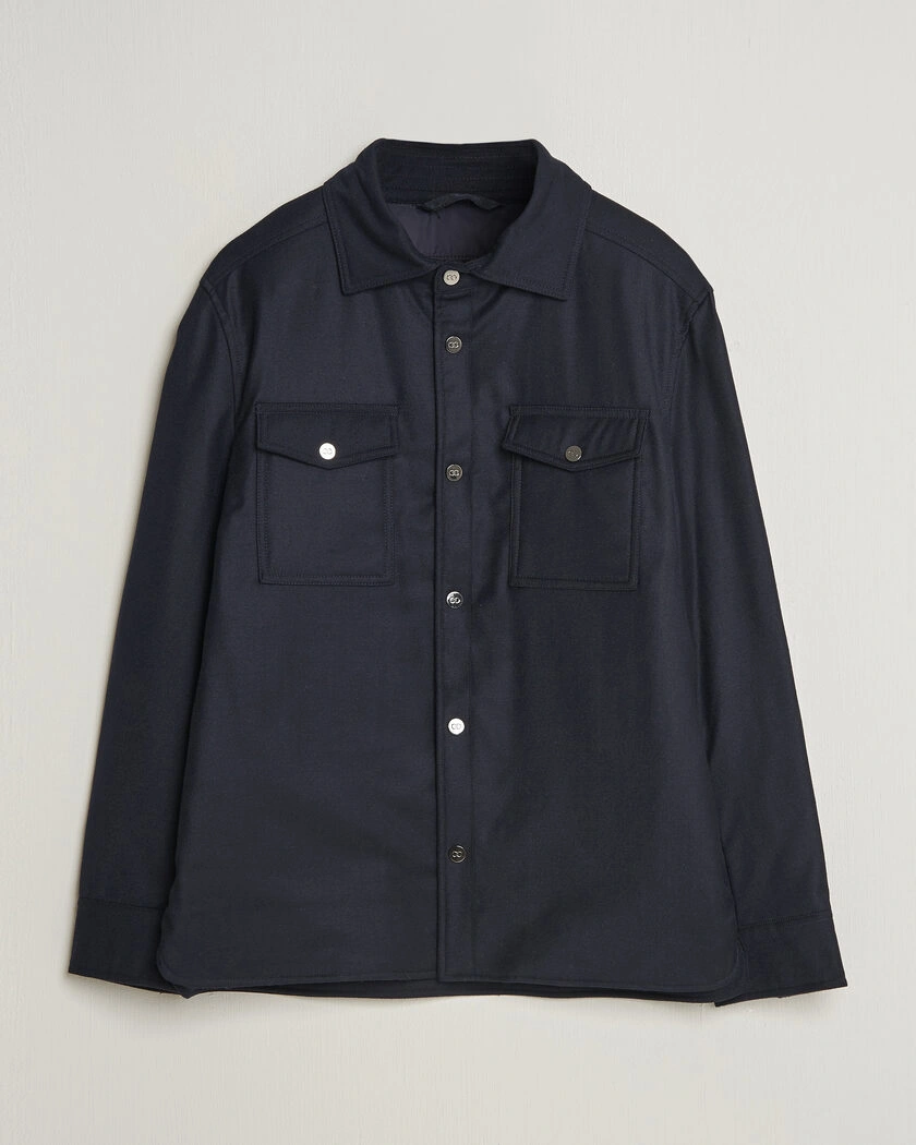 Oscar Jacobson Nylon/Wool Padded Shirt Jacket Navy – Blå