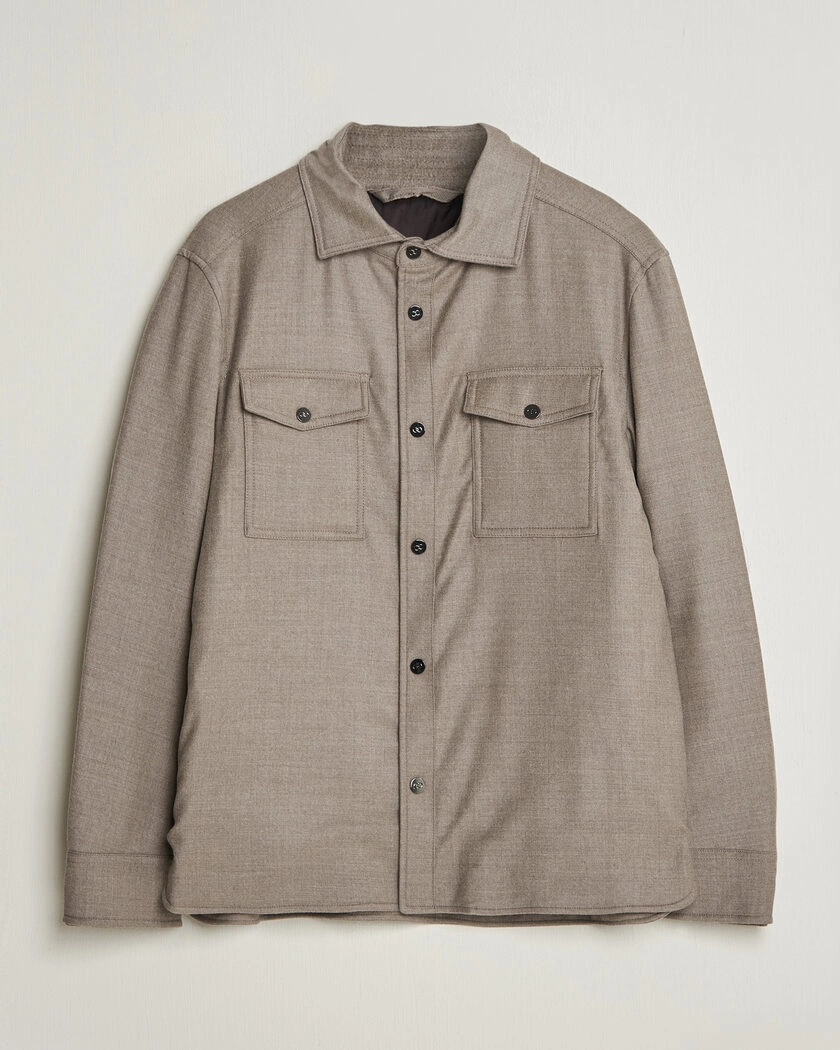 Oscar Jacobson Nylon/Wool Padded Shirt Jacket Taupe – Beige