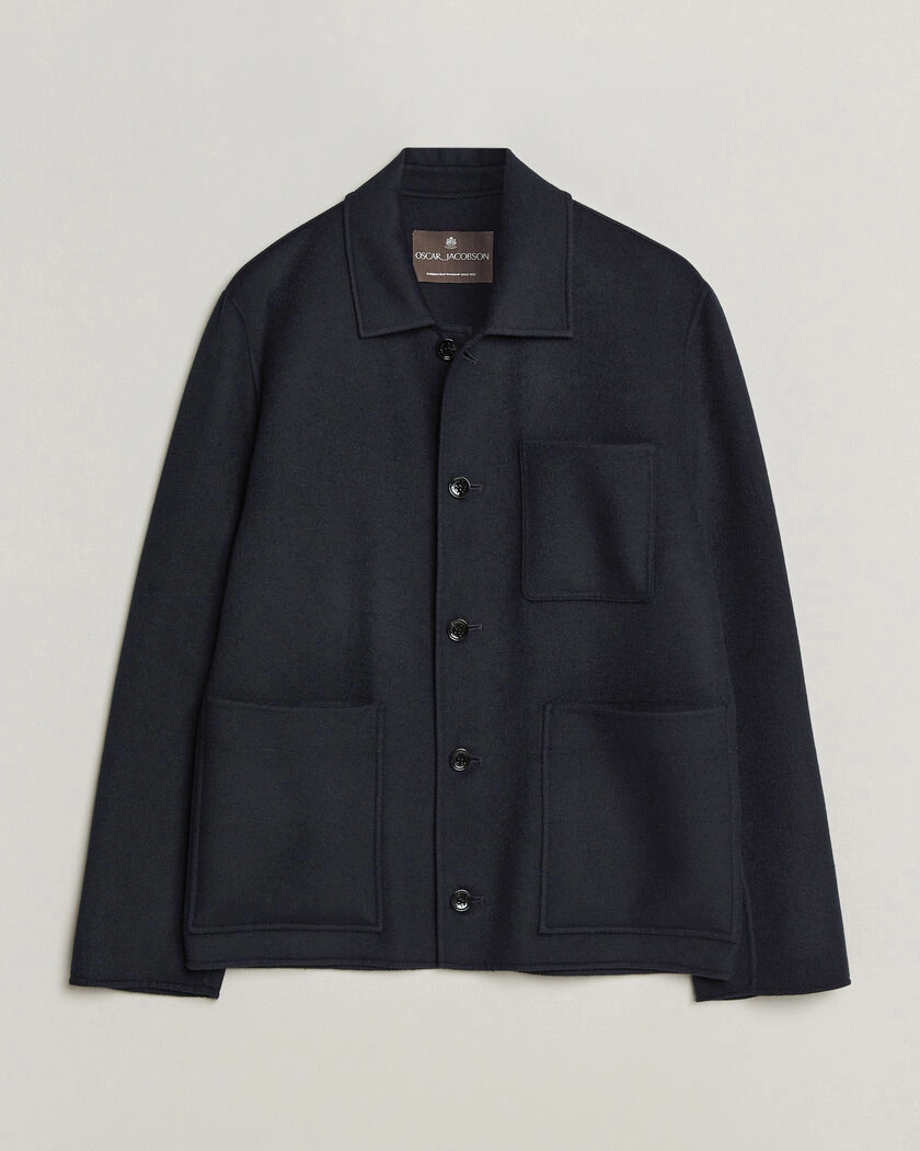 Oscar Jacobson Doublé Wool Shirt Jacket Navy – Blå