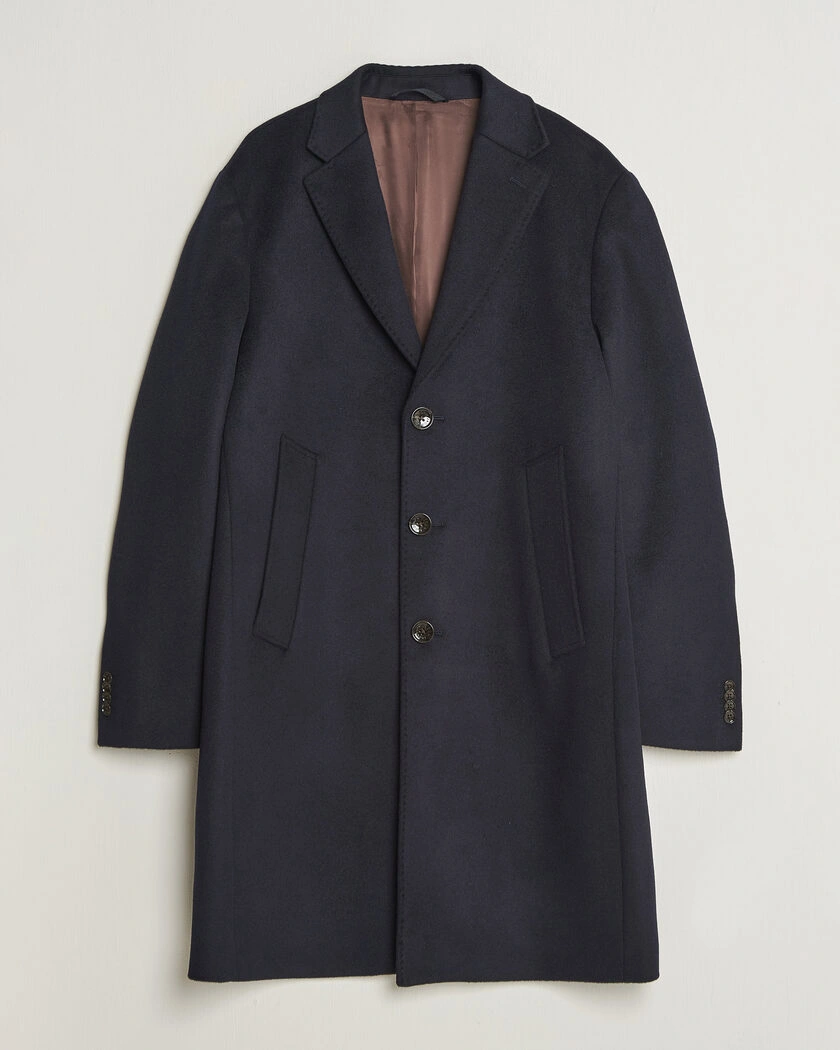Oscar Jacobson Single Breasted Wool Coat Navy – Blå