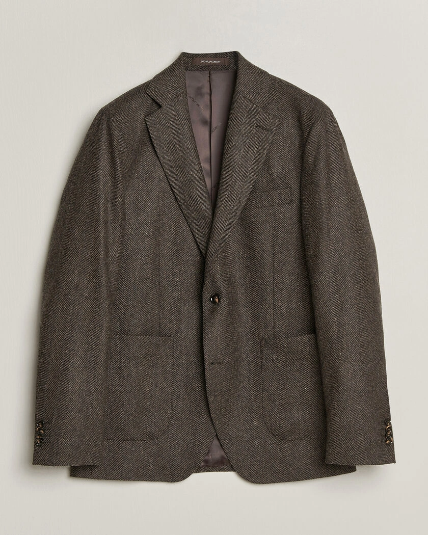 Oscar Jacobson Fogerty Herringbone Wool Blazer Brown – Brun