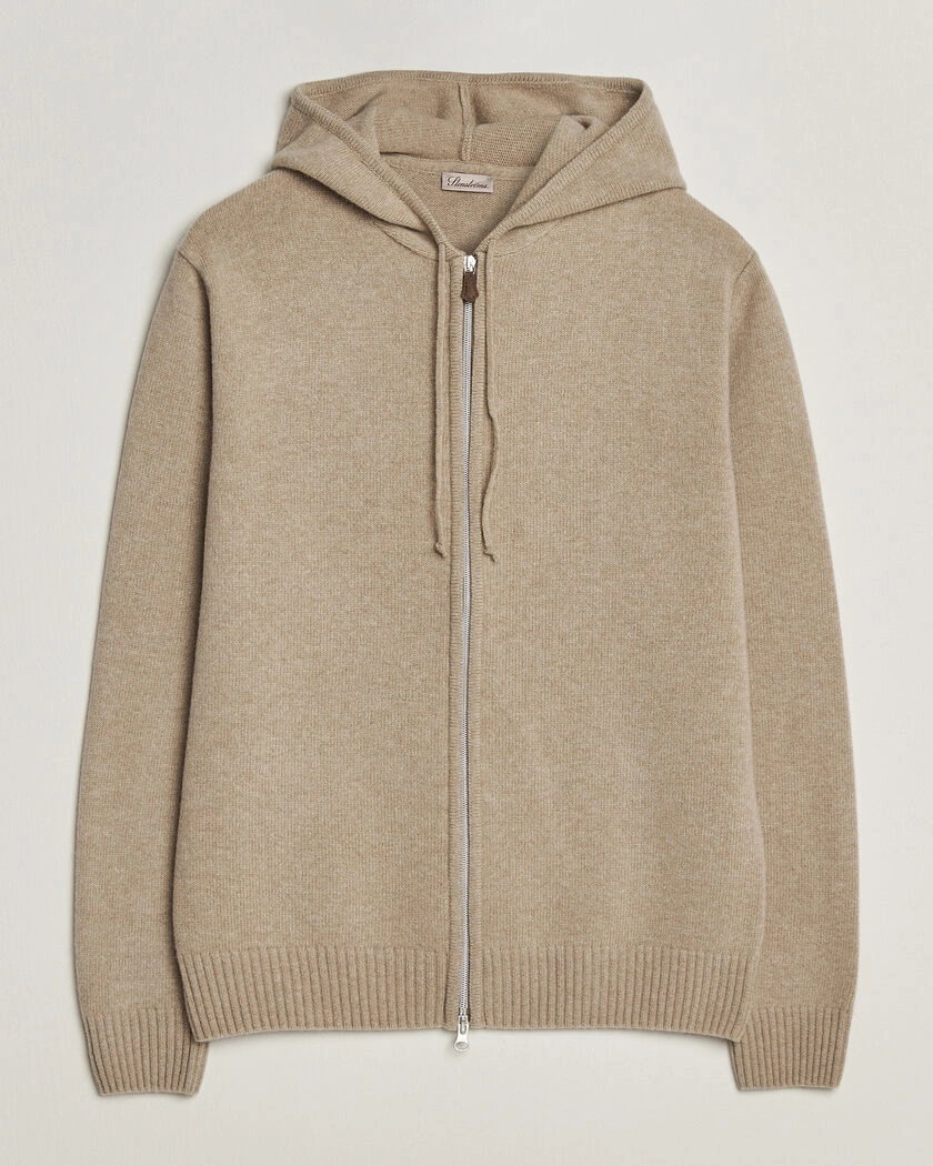 Stenströms Brushed Merino Full-Zip Hood Beige – Beige