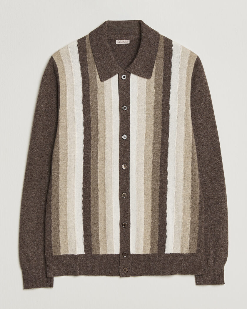 Stenströms Cashmere Striped Polo Cardigan Brown – Brun