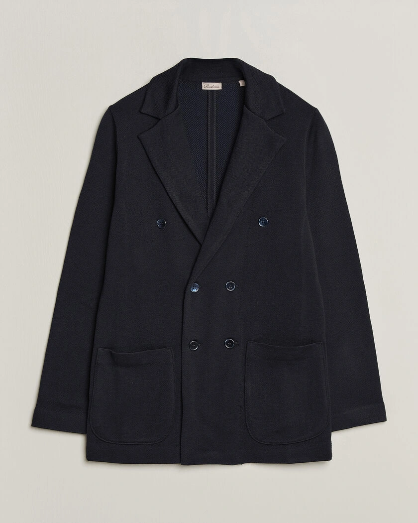 Stenströms Knitted Herringbone DB Wool Blazer Navy – Blå
