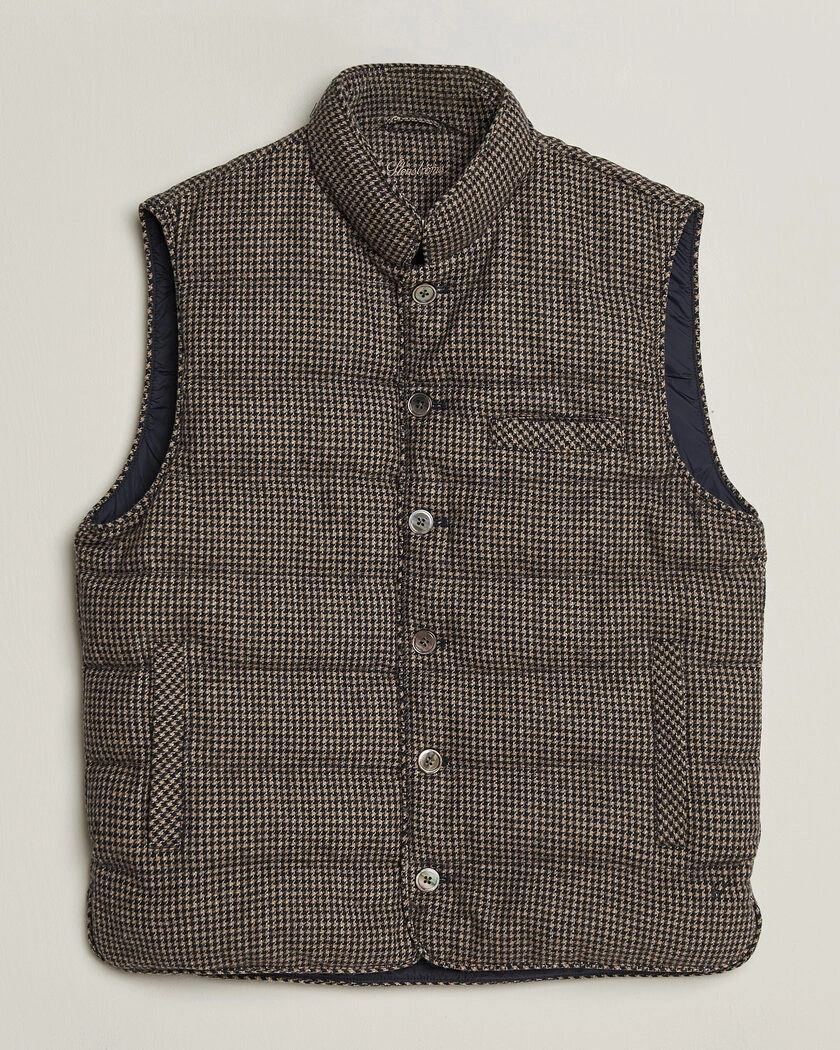 Stenströms Padded Houndstooth Wool Vest Brown – Brun