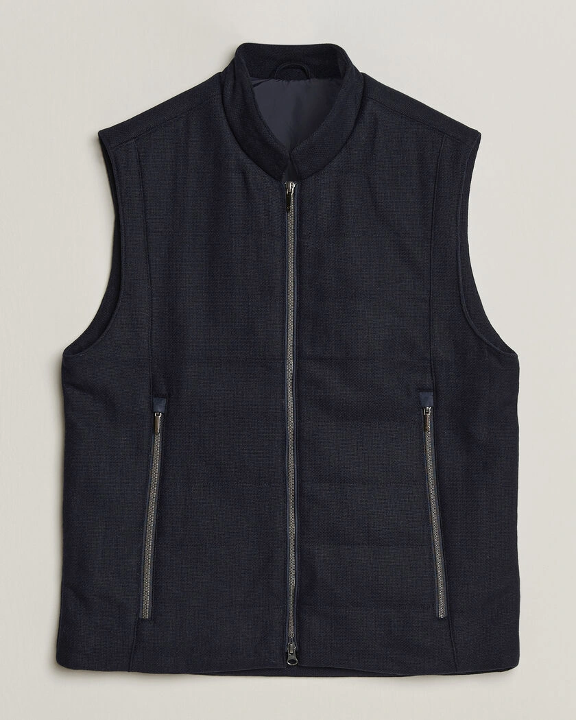 Stenströms Wool Alcantara Detail Light Padded Vest Navy – Blå