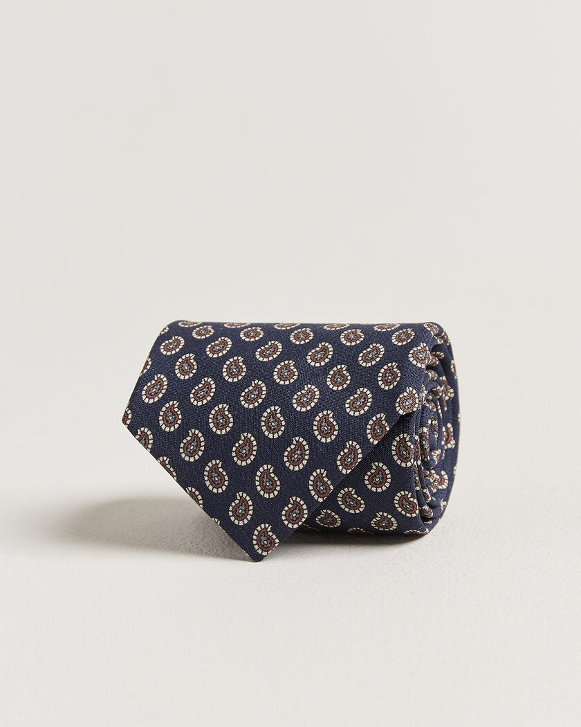 Stenströms Printed Silk Paisley Tie 7,5cm Blue – Blå