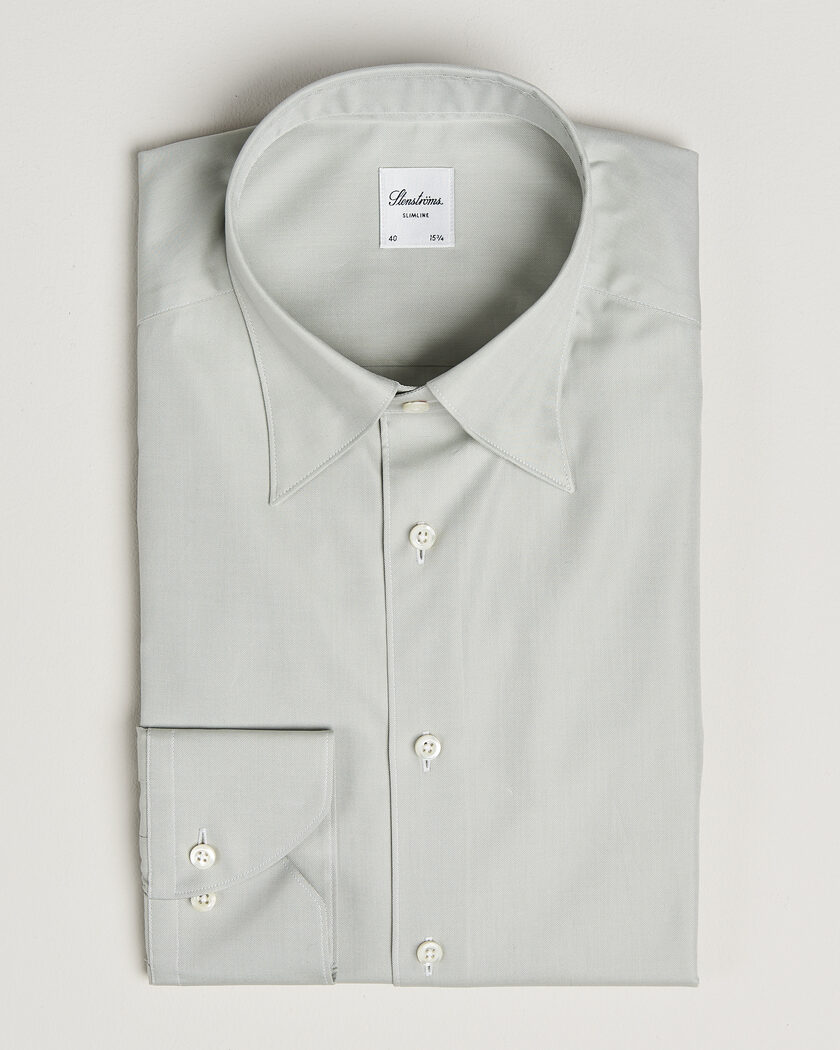 Stenströms Slimline Twofold Cotton Button Under Shirt Green – Grön