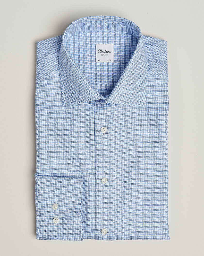 Stenströms Slimline Twofold Houndstooth Shirt Blue – Blå