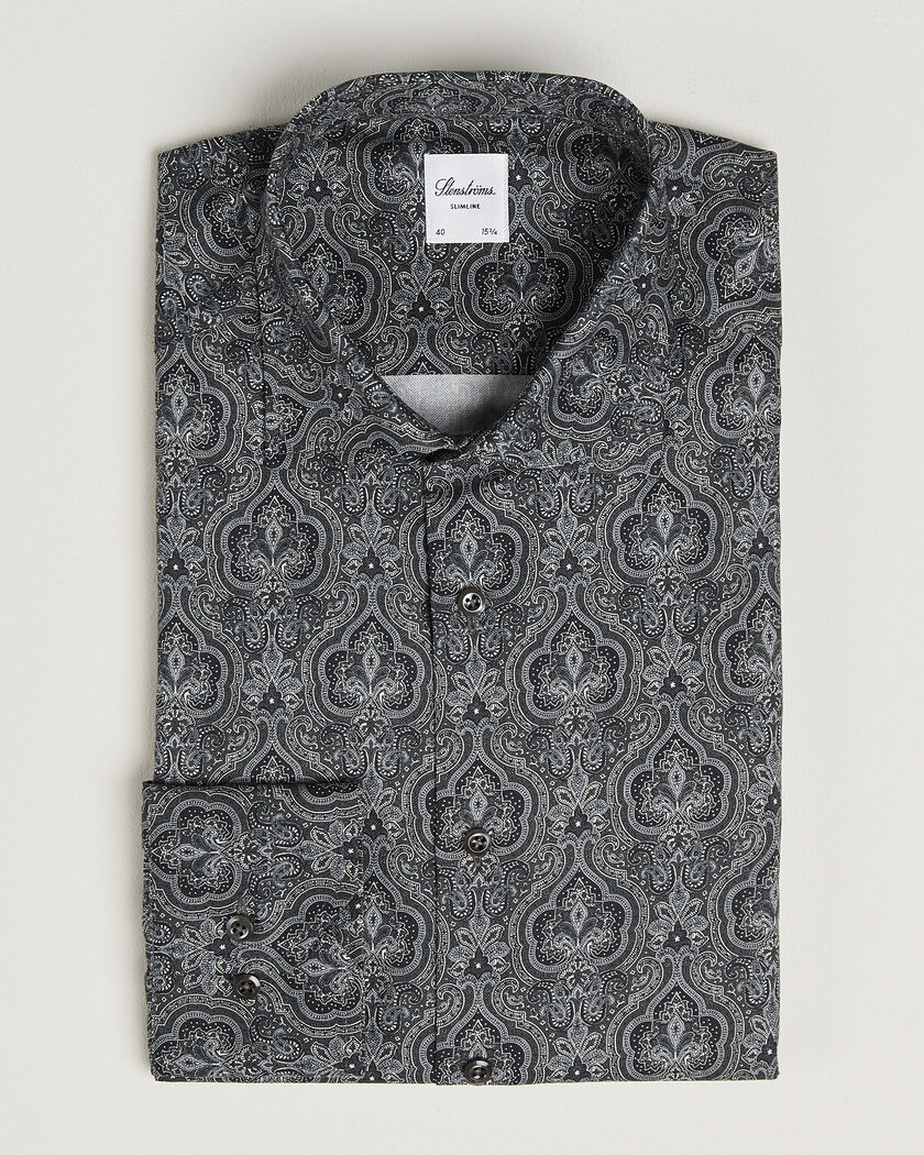 Stenströms Slimline Paisley Print Cut Away Shirt Grey – Grå