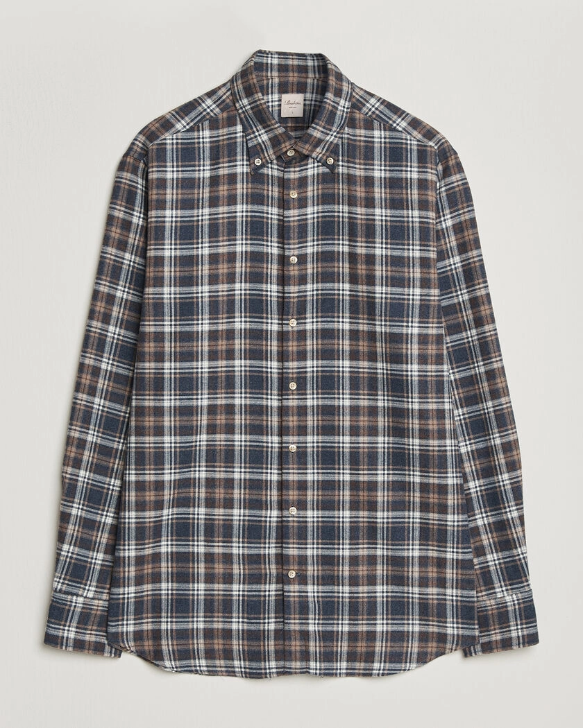 Stenströms Regular Fit Check Cut Away Flannel Shirt Navy – Blå