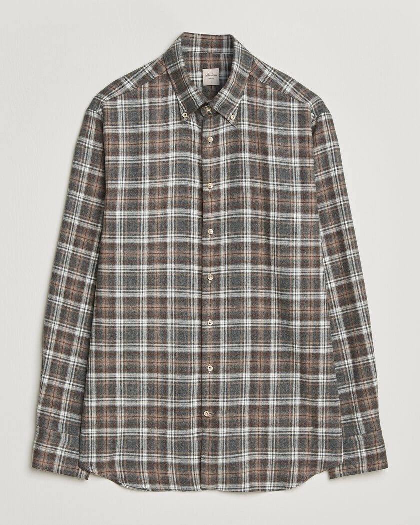 Stenströms Regular Fit Check Cut Away Flannel Shirt Brown – Brun