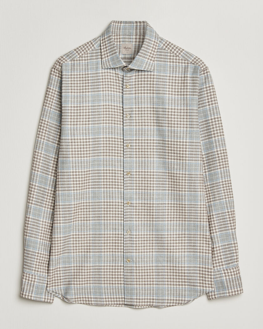 Stenströms Regular Fit Overcheck Flannel Shirt Light Brown – Brun