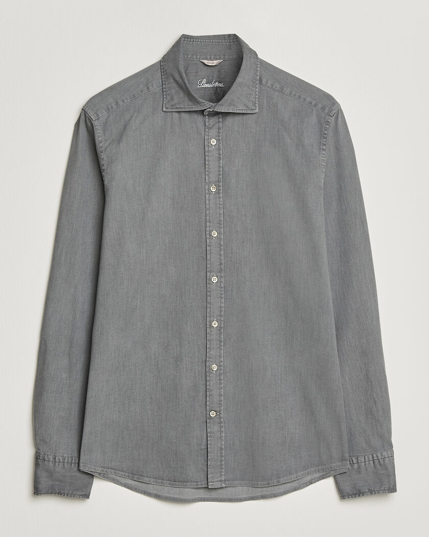 Stenströms Slimline Garment Washed Shirt Grey Denim – Grå
