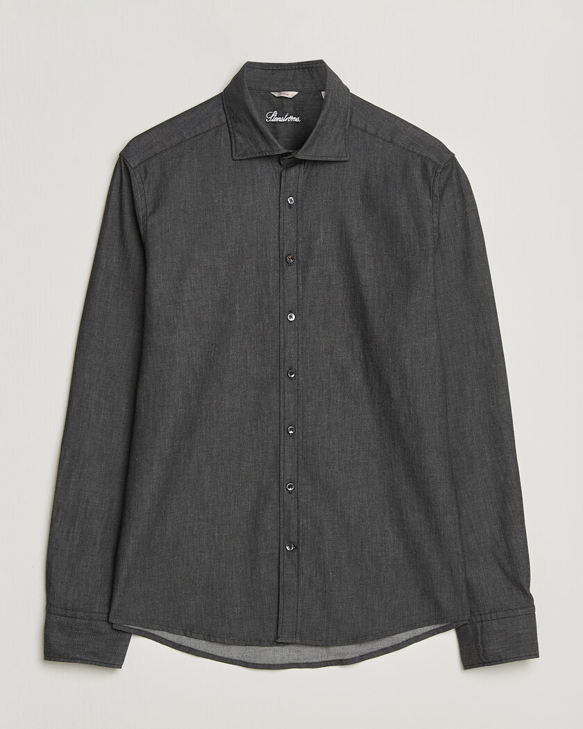 Stenströms Slimline Garment Washed Shirt Black Denim – Svart
