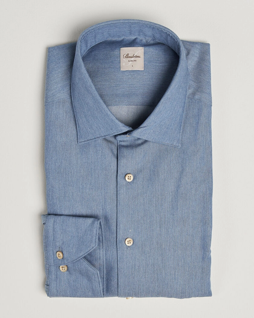 Stenströms Slimline Cotton Twill Denim Shirt Blue – Blå