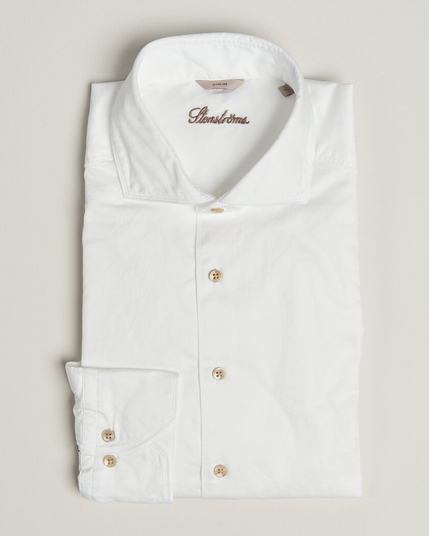 Stenströms Slimline Washed Cotton Twill Cut Away Shirt White – Vit