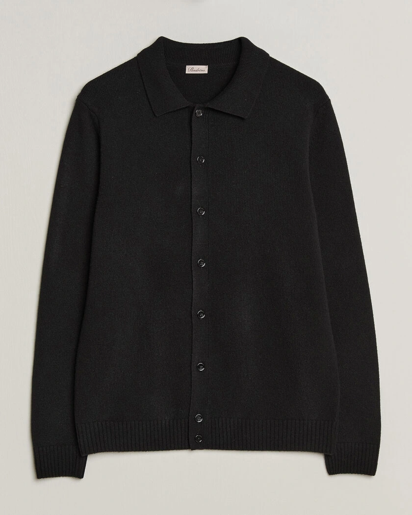 Stenströms Brushed Merino Polo Cardigan Black – Svart
