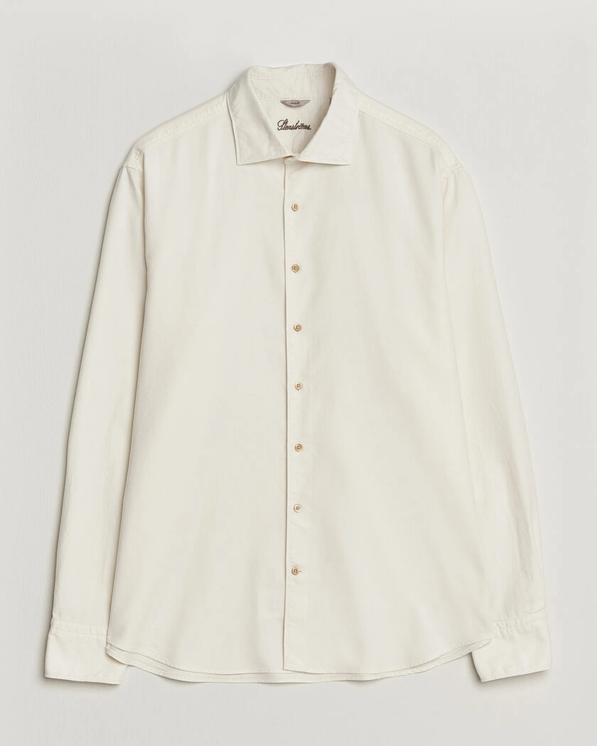 Stenströms Regular Fit Cut Away Flannel Shirt Off White – Vit