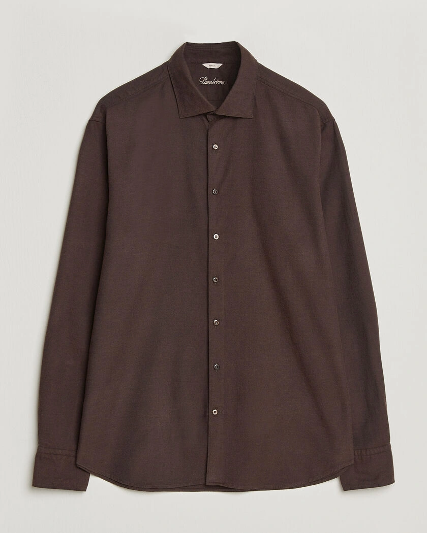 Stenströms Regular Fit Cut Away Flannel Shirt Brown – Brun