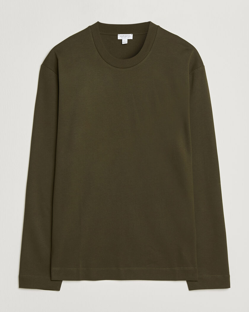 Sunspel Heavy Weight Supima Cotton Long Sleeve T-Shirt Green – Grön