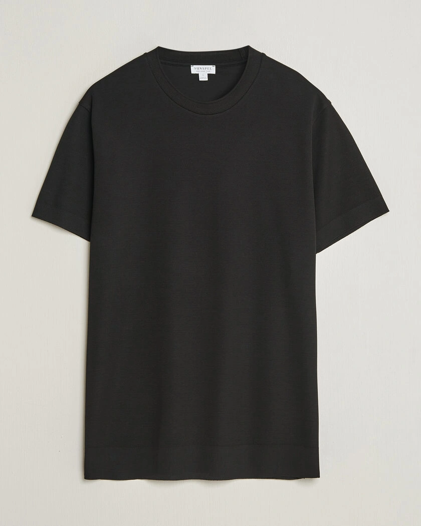 Sunspel Cotton Piquet T-Shirt Black – Svart