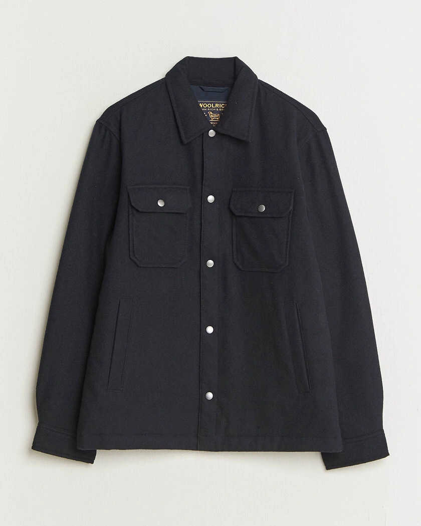 Woolrich Alaskan Wool Light Padded Shirt Jacket Melton Blue – Blå