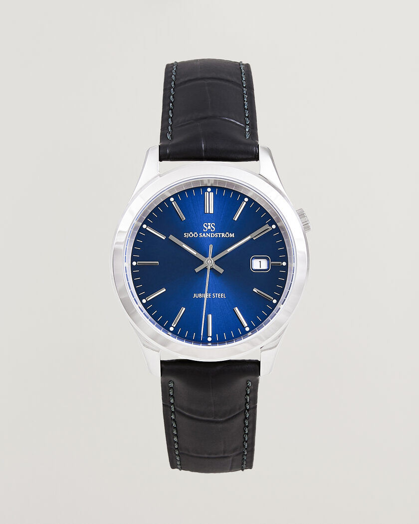 Sjöö Sandström Jubilee Steel Quartz 40mm Black Calf Blue Dial – Blå