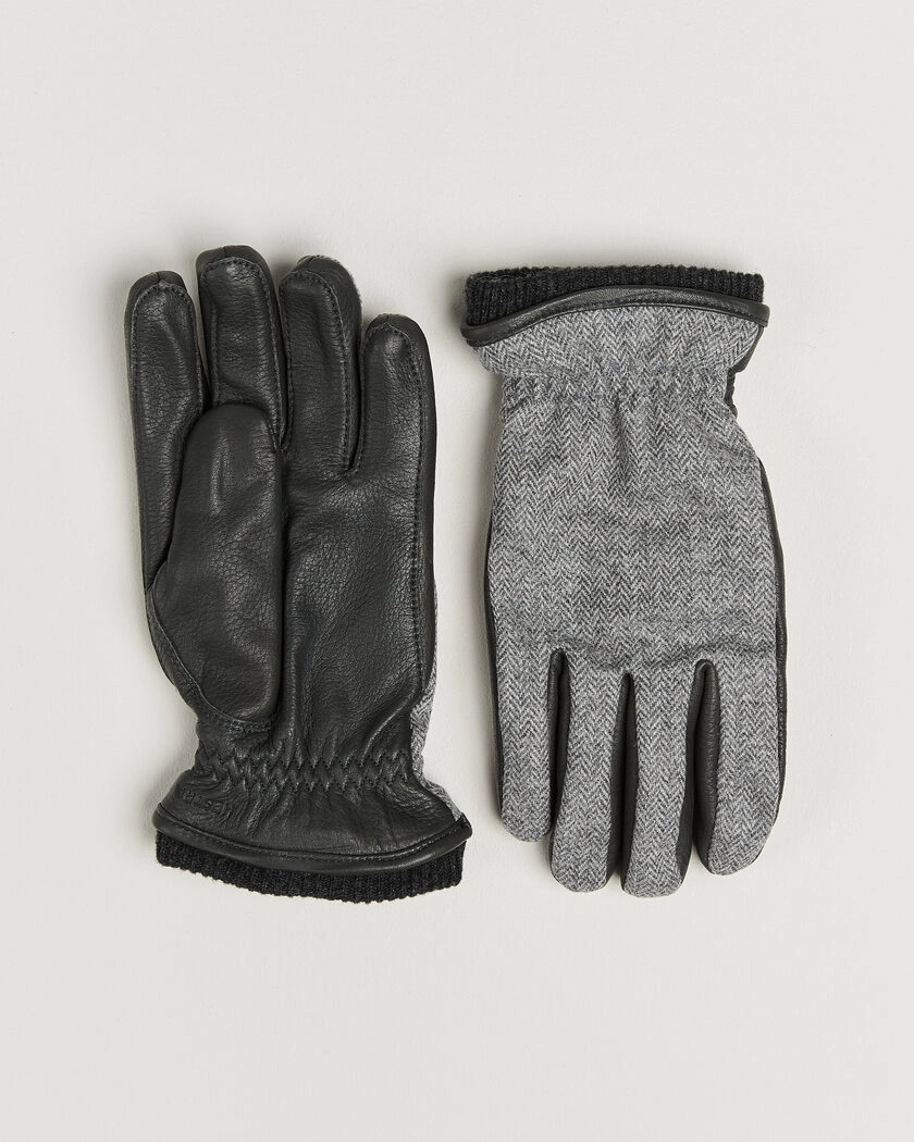 Hestra Wilhelm Herringbone Wool/Elkskin Glove Grey – Grå
