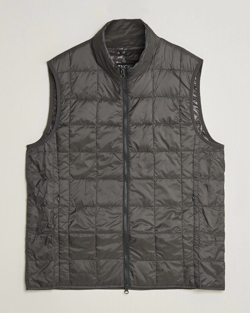 TAION High Neck Full Zip Lightweight Down Vest Dark Grey – Grå