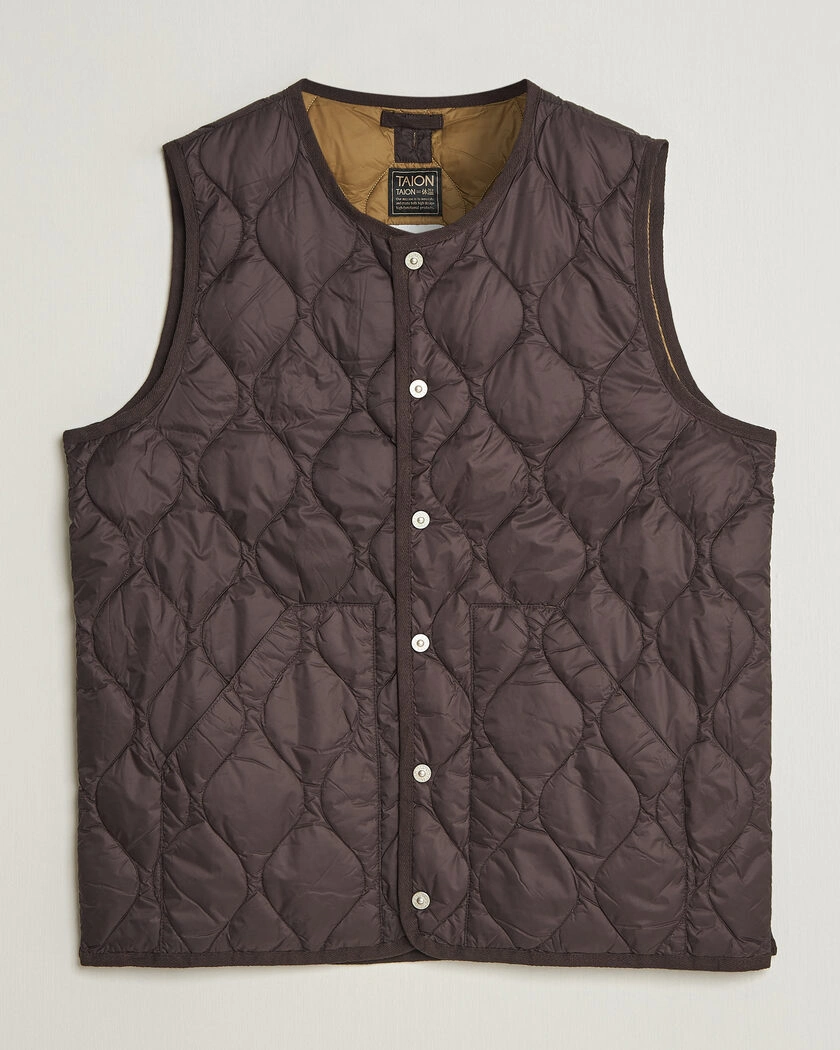 TAION Military Crew Neck Down Vest Dark Choco – Brun