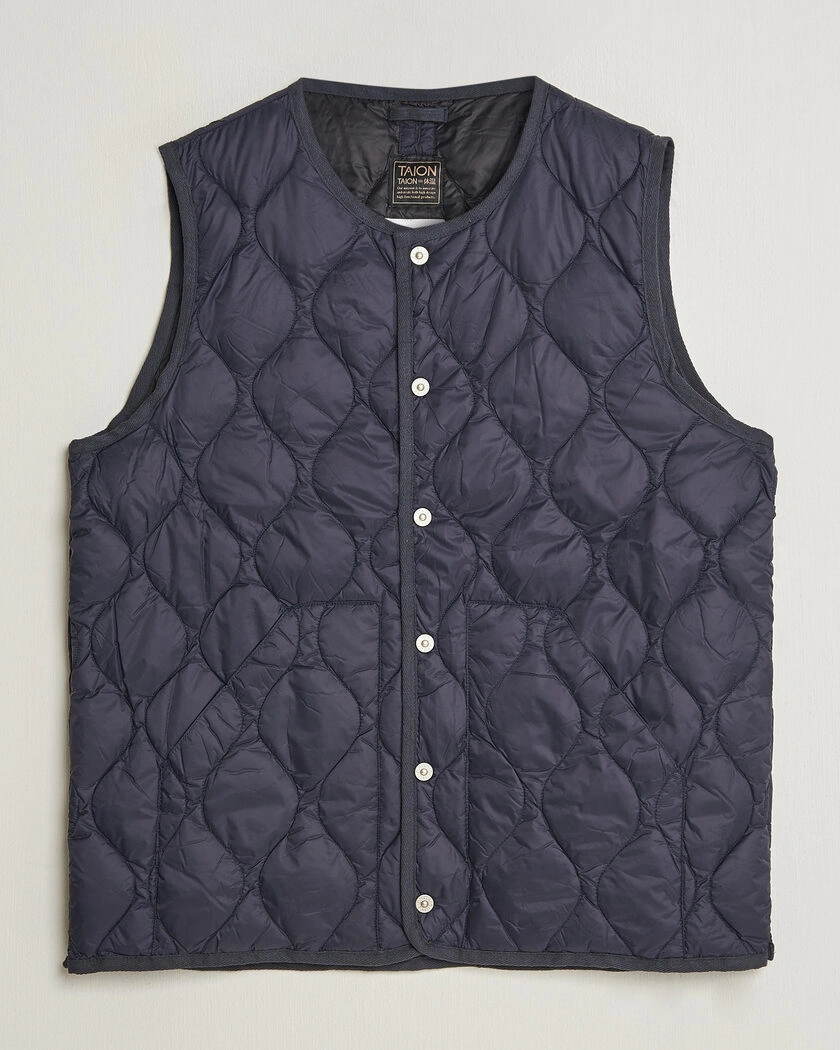 TAION Military Crew Neck Down Vest Dark Navy – Blå