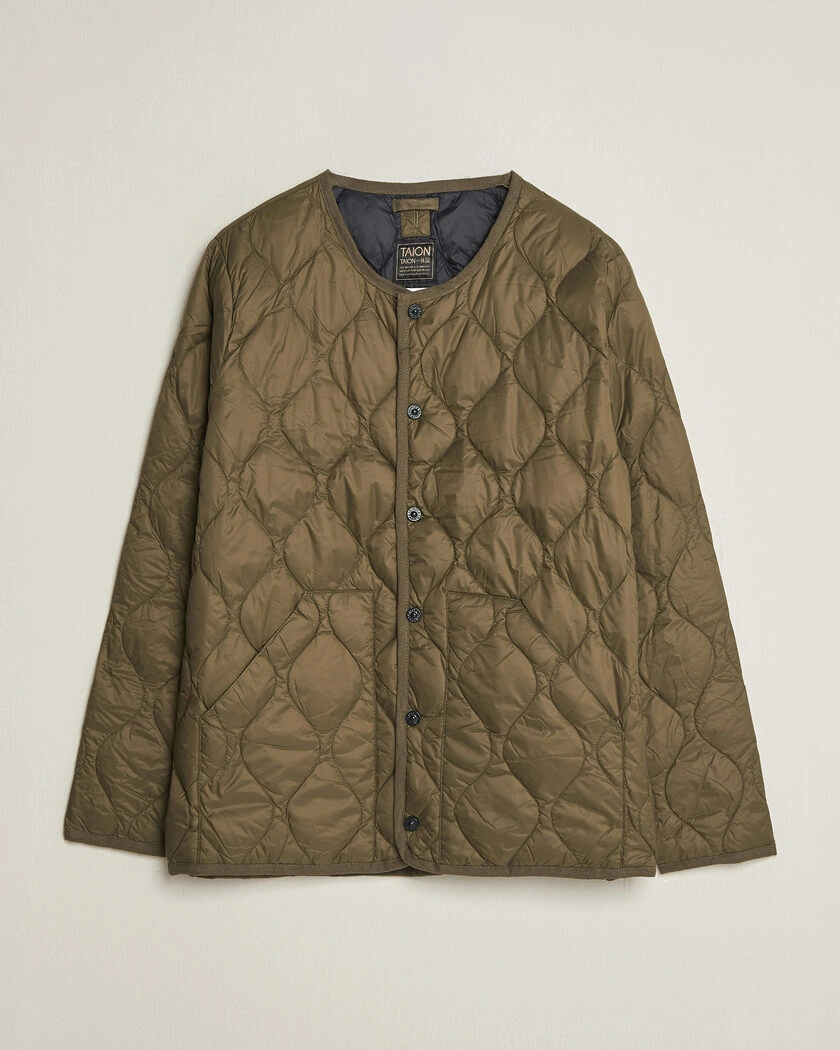 TAION Military Crew Neck Down Jacket Dark Olive – Grön