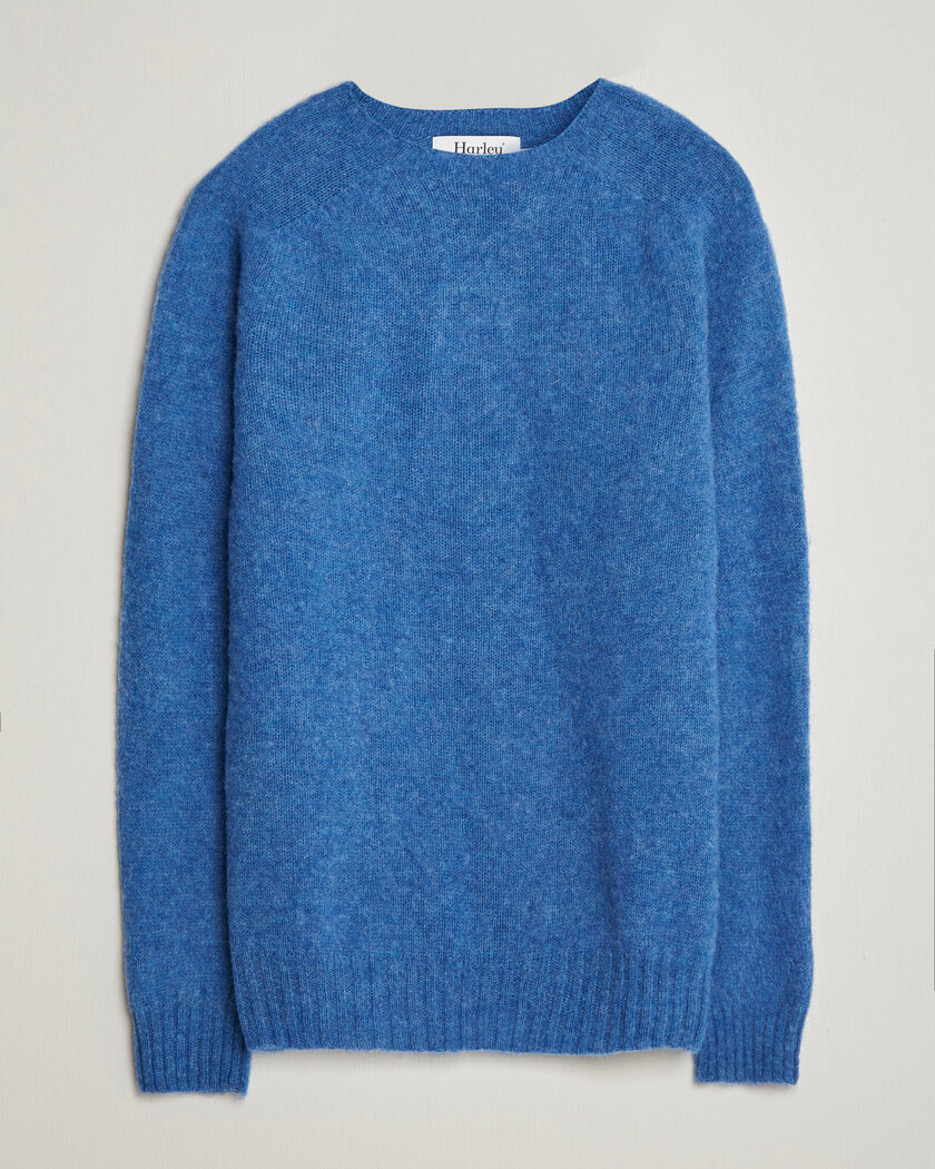 Harley Of Scotland Brushed Supersoft Lambswool Crewneck Cobalt – Blå