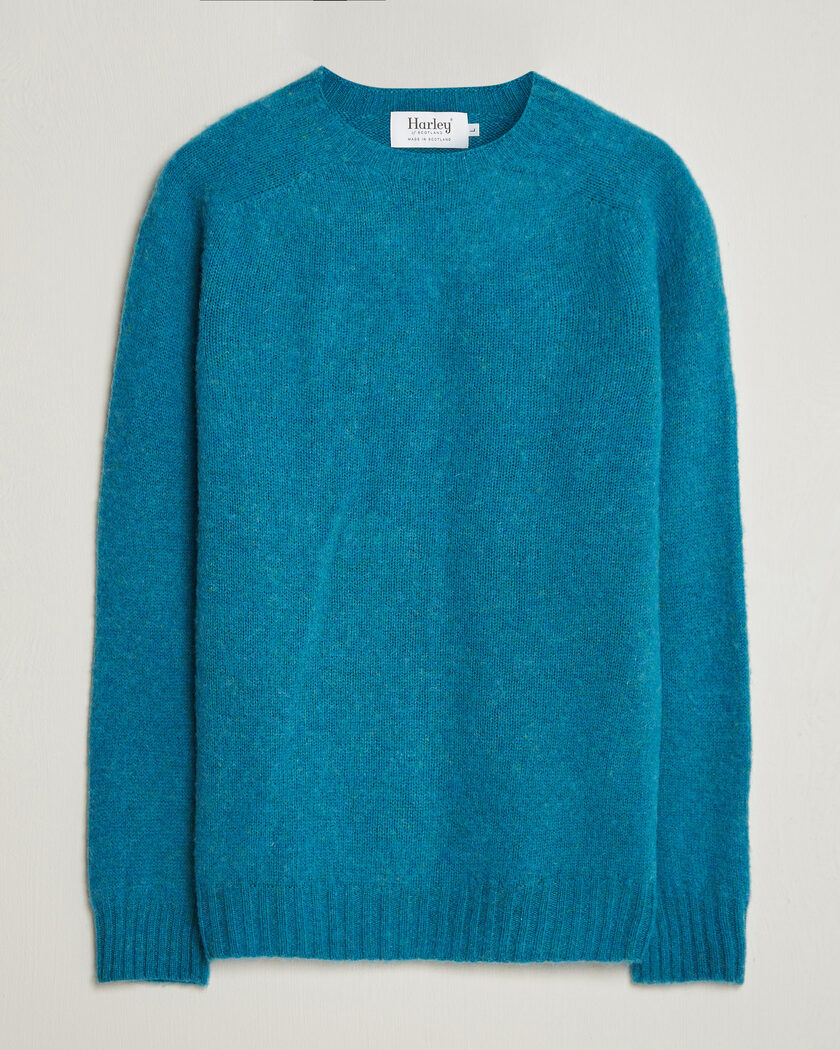 Harley Of Scotland Brushed Supersoft Lambswool Crewneck Gulfstream – Blå