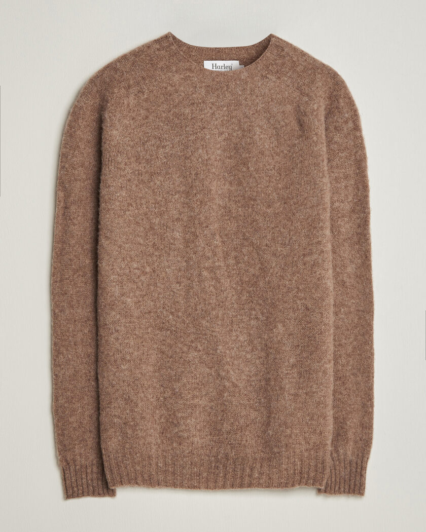 Harley Of Scotland Brushed Supersoft Lambswool Crewneck Tundra – Brun