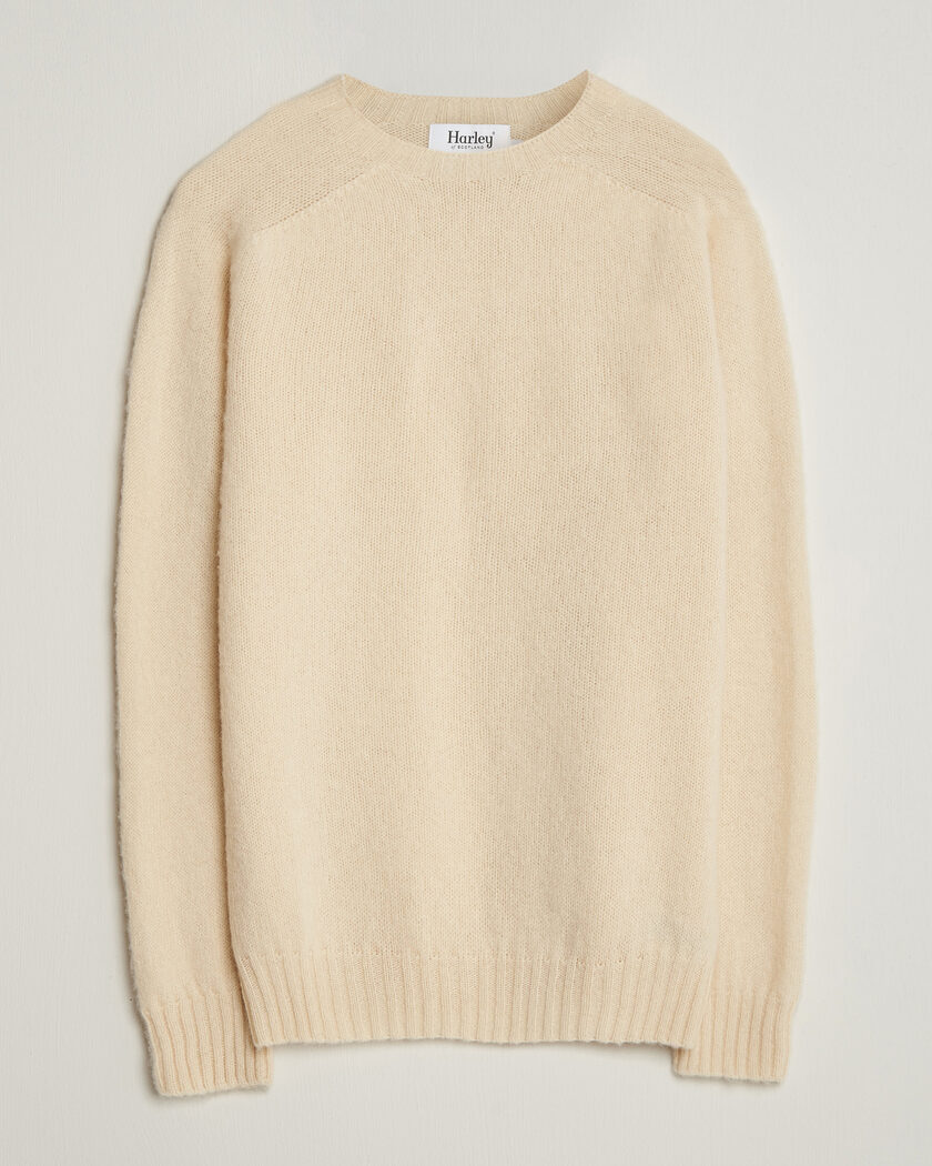 Harley Of Scotland Brushed Supersoft Lambswool Crewneck Vanilla – Vit