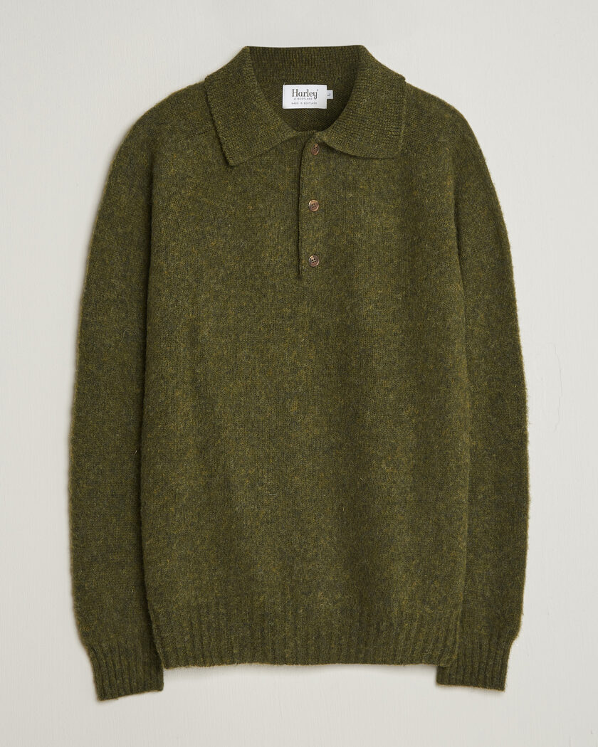 Harley Of Scotland Brushed Supersoft Lambswool Polo Scots Pine – Grön