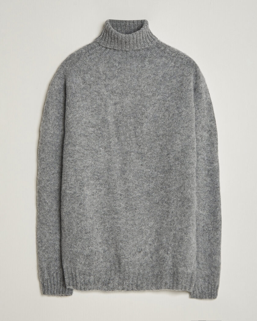 Harley Of Scotland Brushed Supersoft Lambswool Rollneck Mid Grey – Grå