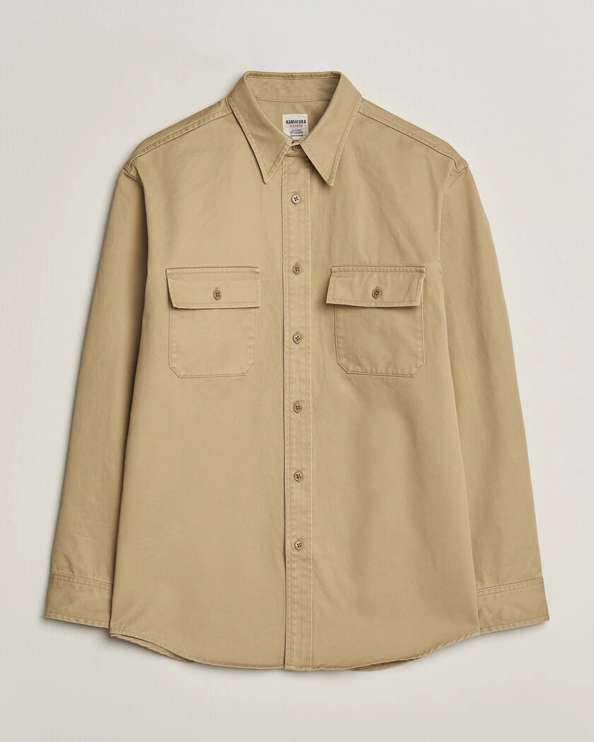 Kamakura Shirts Cotton Twill CPO Overshirt Beige – Beige