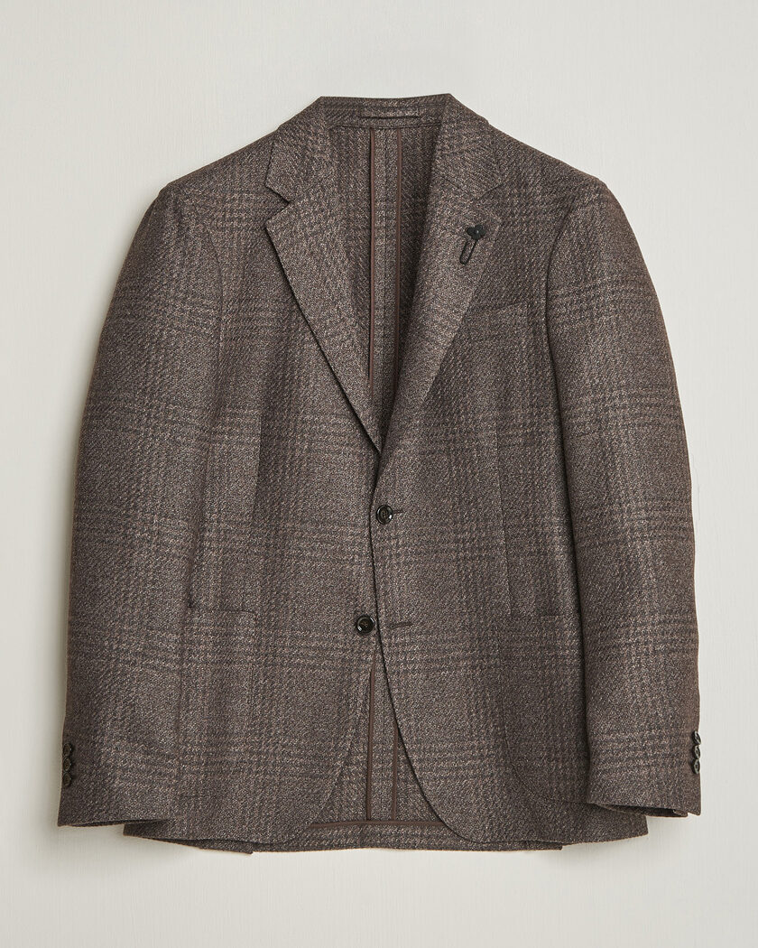 Lardini Wool Structure Checked Blazer Brown – Brun